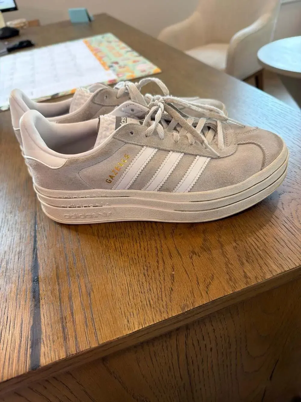 adidas Women's Gazelle Bold Platform Shoes in Grey/White - Picture 6 of 7